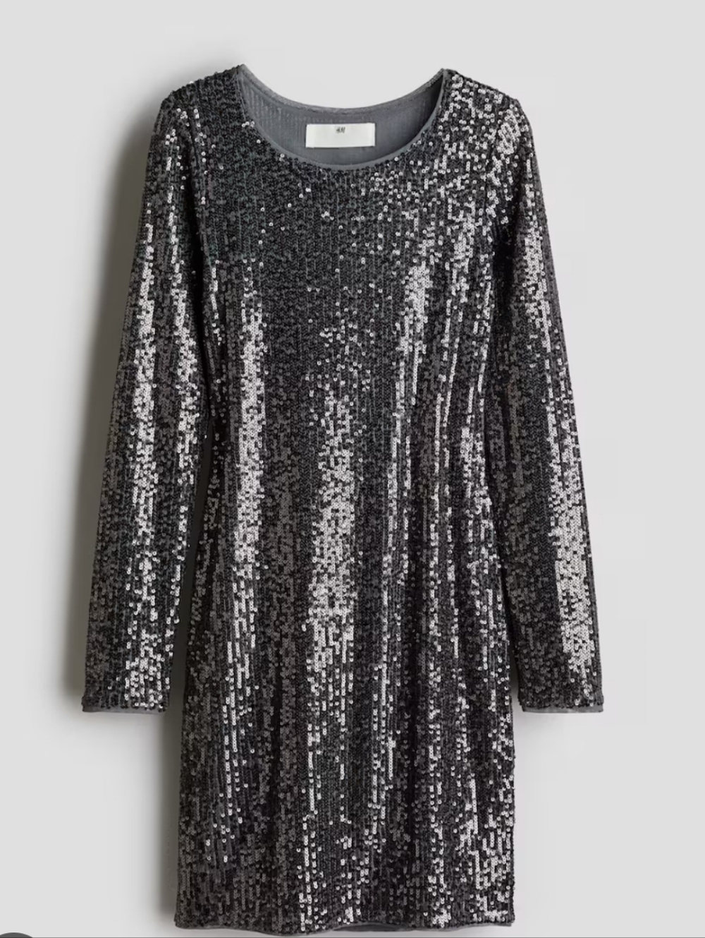 H&M Black Silver Sequin Long-Sleeve Shift Dress Grils 8/10